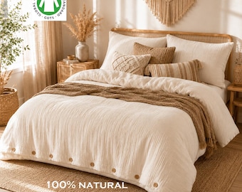 Parure de lit en mousseline de coton biologique, ensemble personnalisé en gaze 2 couches, housse de couette en gaze, housse de couette pour enfant et adulte (grande taille), toutes tailles disponibles
