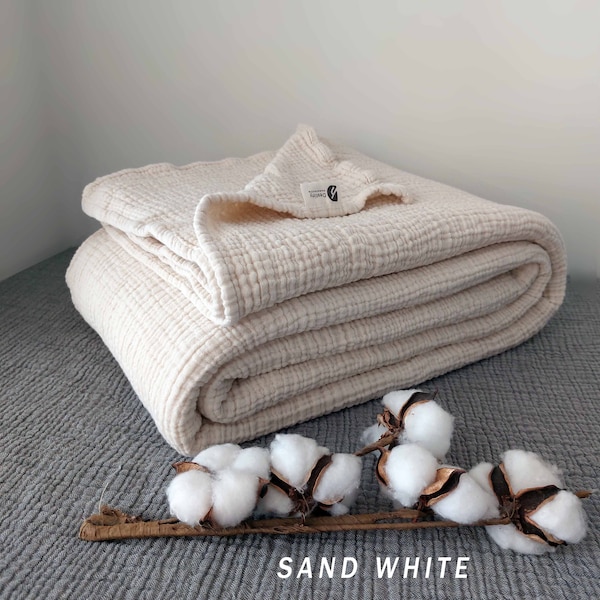 Soft King 4  Layer Gauze Muslin Bedcover, OEKO-TEX Certified Bedspread, Organic Cotton Throw Blanket, Without Fringes