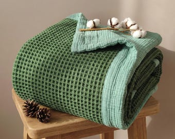 Organic Cotton 8-Layer Waffle & Muslin Blanket – Custom Sizes Available – Waffle Top with Muslin Base – Baby to California King