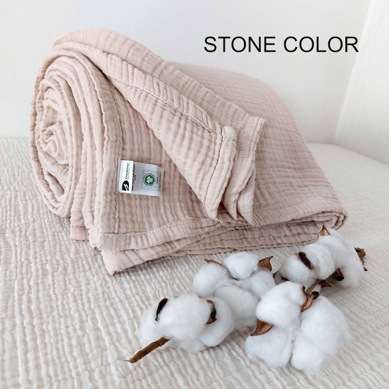 Organic %100 Pure Cotton 4 Layer Soft Lightweight Gauze Throw Blankets and Pillowcases, Available for Adults, Teenagers, Kids and babies image 5