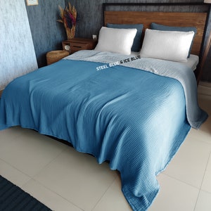 Mussola a 8 strati bicolore, coperta in garza, dimensioni personalizzate in puro cotone e coperta morbida colorata personalizzata, per neonati, bambini piccoli, adolescenti e adulti Steel Blue& Ice Blue