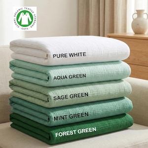 Organic Cotton Muslin Throw Blankets, Throws and Pillowcases 4-Layer Gauze