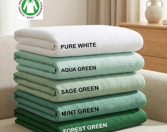 Organic Cotton Muslin Throw Blankets, Throws and Pillowcases 4-Layer Gauze