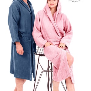 Unisex Organic 4 Layer Gauze Robe, Muslin Bathrobe, Cozy Dressing Gown, Soft and Chic Sauna Robe, Single Color Muslin Robe, Gift for Woman image 3