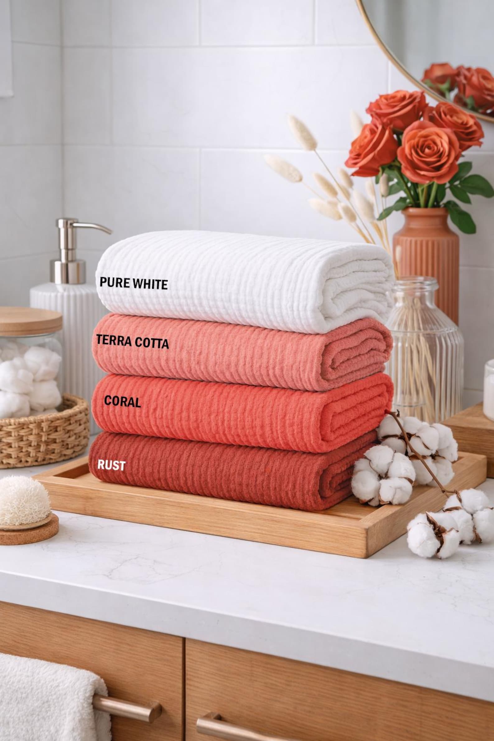 Ultra Lightweight Breathable Muslin Towel Set – 4 Layer Cotton Gauze Bath Towel (35×70 Inches) & Head Towel (20×36 Inches) - Rust