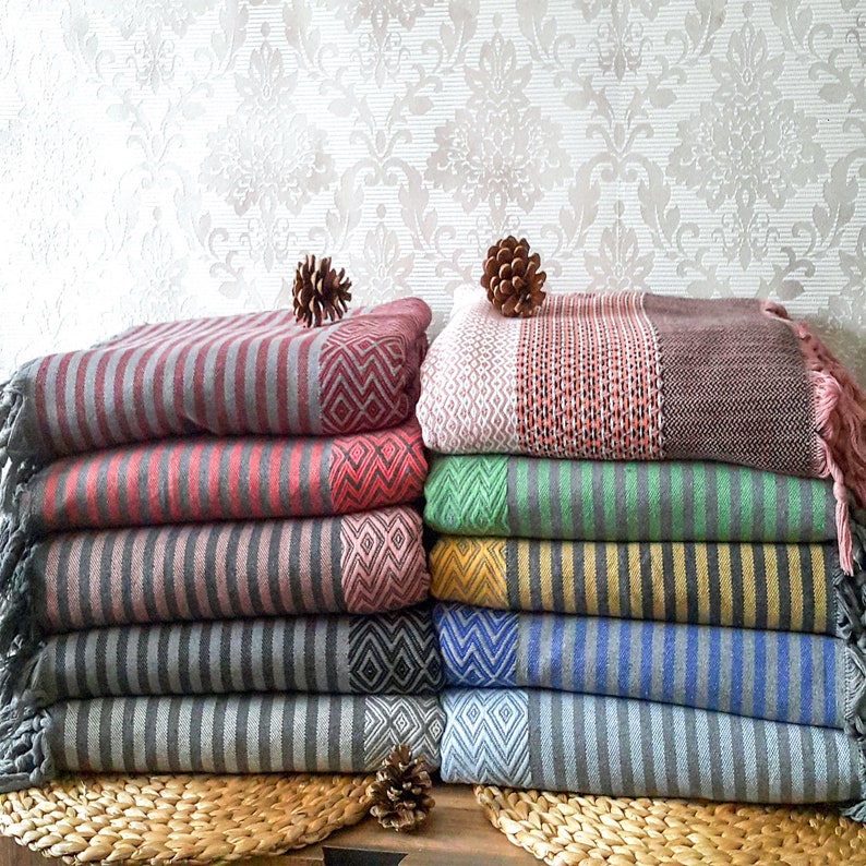 Oversized Boho Blanket, Cotton Bed Throw Blanket, Cotton Farmhouse Blanket, Natural Turkish Blanket, Large Bed Cover image 1