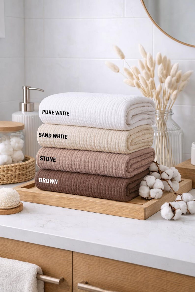 Ultra Lightweight Breathable Muslin Towel Set – 4 Layer Cotton Gauze Bath Towel (35×70 Inches) & Head Towel (20×36 Inches)