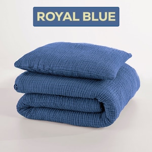 Organic Muslin Duvet Cover Set, Customized 2 Layer Gauze Set, Gauze Duvet Cover, Toddler, Adult Oversize Duvet Cover, Available With Zipper Royal Blue