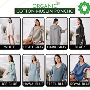 Cotton Gauze Poncho Robe, Muslin Hooded Towel, Muslin Gauze 100% Cotton, Hooded Yoga Poncho, Soft Hooded Towel, Swim Parka image 8