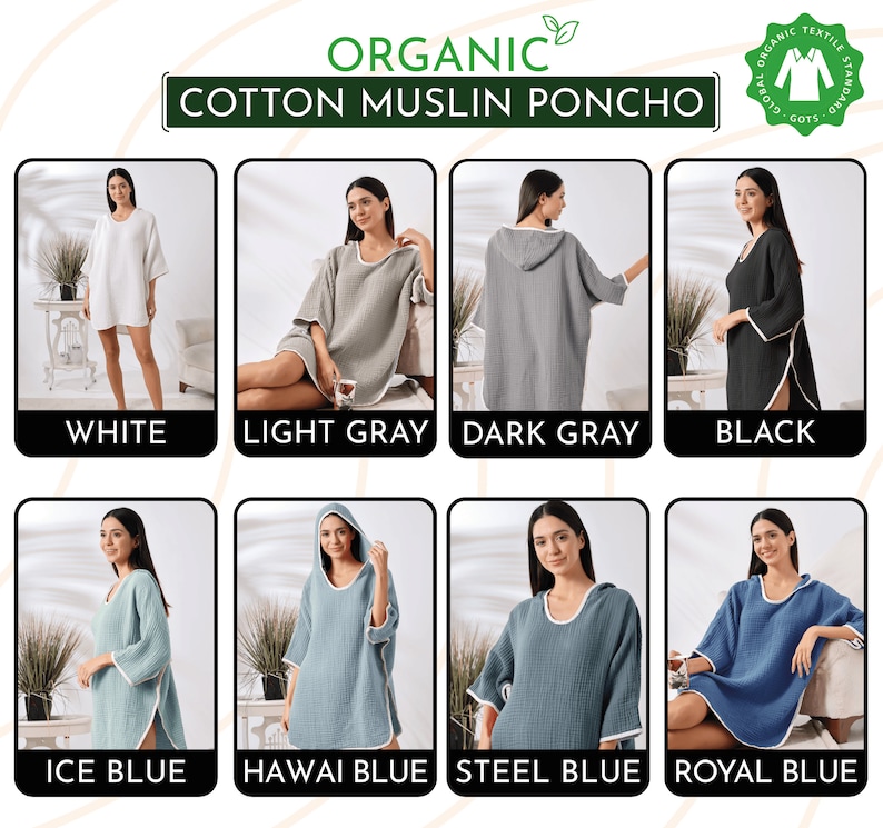 Cotton Gauze Poncho Robe, Muslin Hooded Towel, Muslin Gauze 100% Cotton, Hooded Yoga Poncho, Soft Hooded Towel, Swim Parka image 8