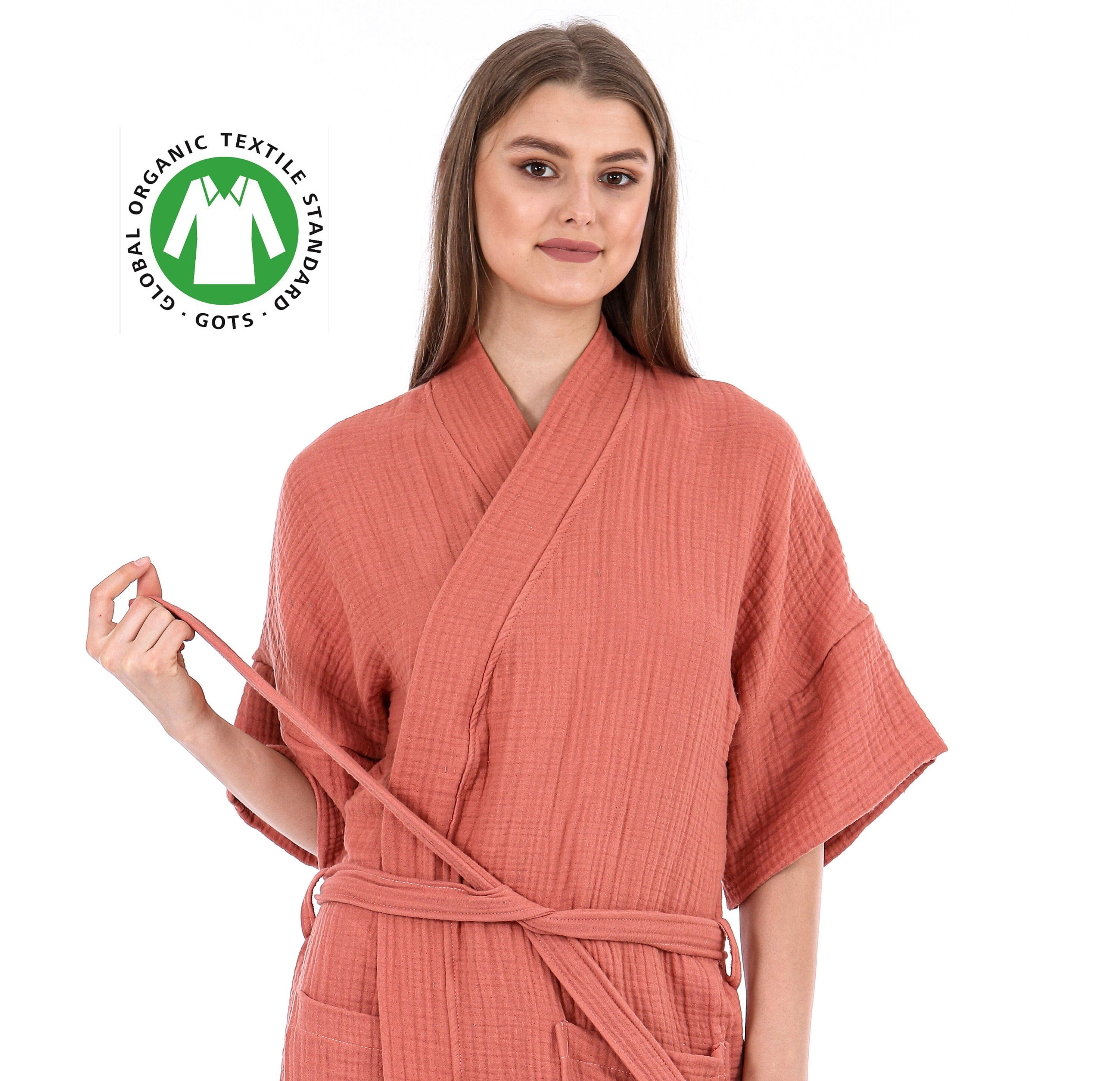 Unisex Organic 4 Layer Gauze Robe, Muslin Bathrobe, Cozy Dressing Gown,  Soft and Chic Sauna Robe, Single Color Muslin Robe, Gift for Woman -   Canada