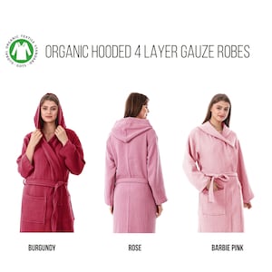 Unisex Organic 4 Layer Gauze Robe, Muslin Bathrobe, Cozy Dressing Gown, Soft and Chic Sauna Robe, Single Color Muslin Robe, Gift for Woman Rose