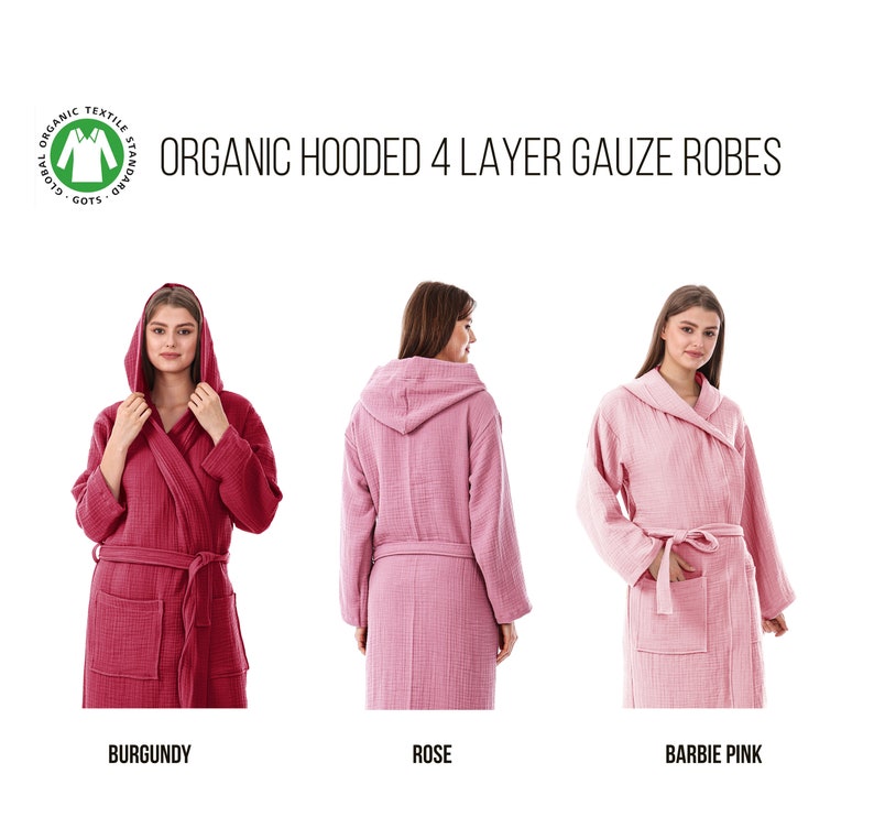 Unisex Organic 4 Layer Gauze Robe, Muslin Bathrobe, Cozy Dressing Gown, Soft and Chic Sauna Robe, Single Color Muslin Robe, Gift for Woman Rose