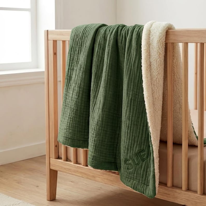 Musselin und Fleece doppelseitige Decke - Ganzjährig weiche, weiche Gaze-Baumwolle, Baby bis King Size, leichter, atmungsaktiver Bett- und Sofaüberzug Light Gray & Cream