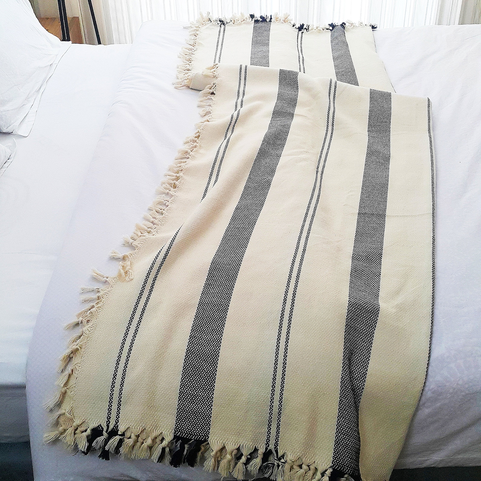 Cream Striped Cotton Throw Blanket Woven Blankets Throw Etsy