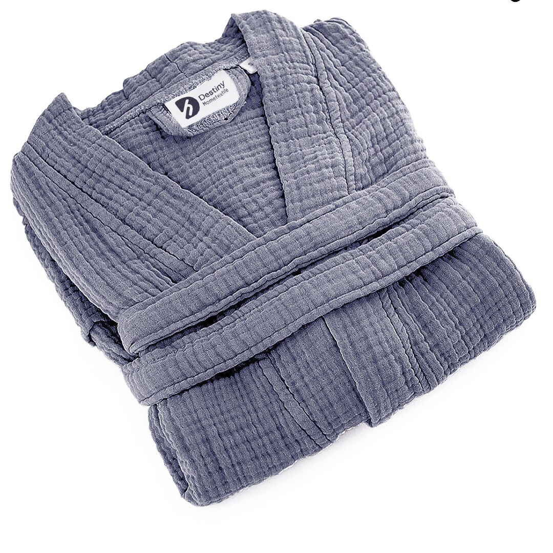 Indigo Cotton Kimono / Four Layer Muslin Kimono / Soft Kimono Robe