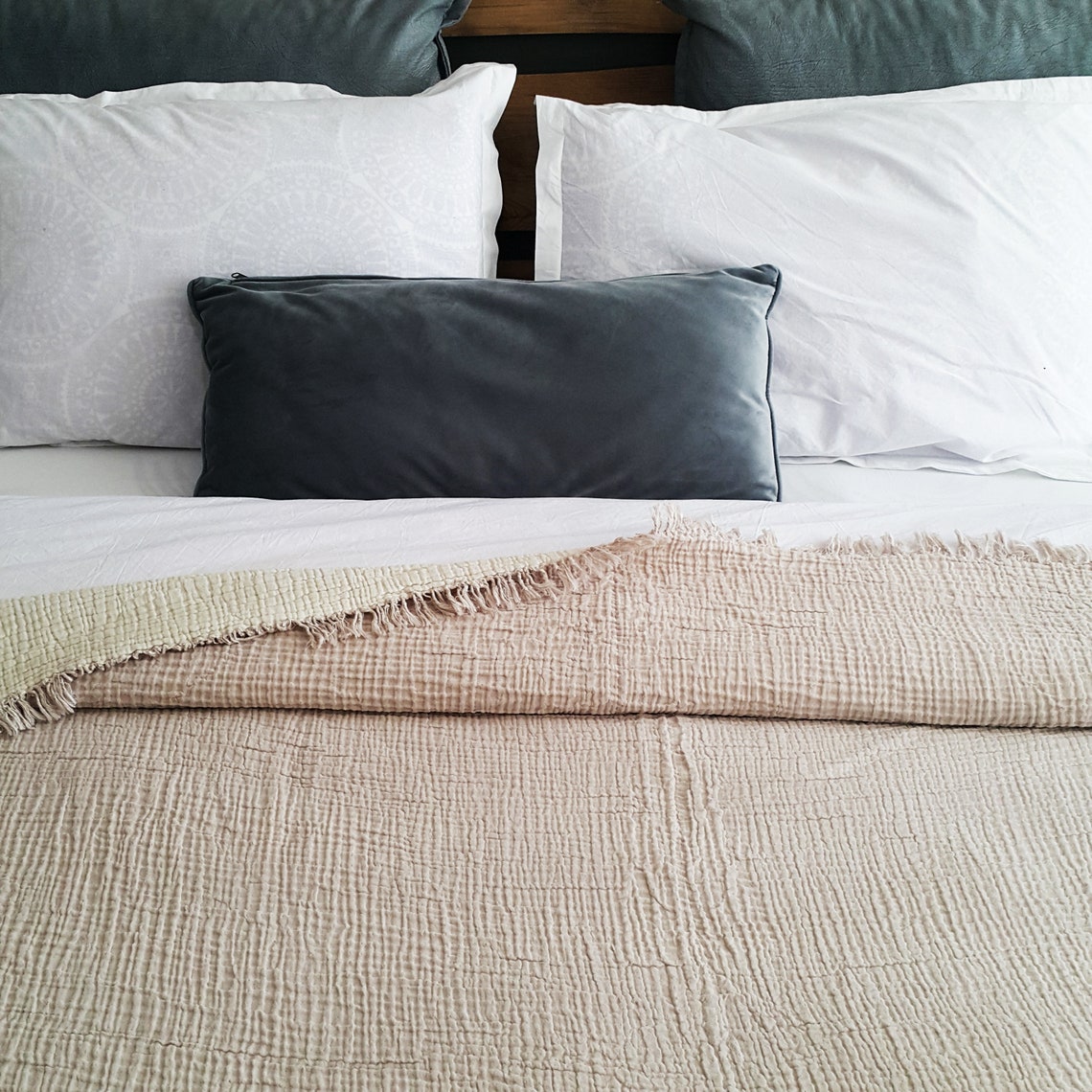 Cream Color Muslin Throw Muslin Quilt Muslin KingQueen Size Etsy