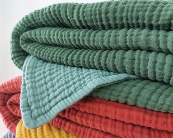 Mussola a 8 strati bicolore, coperta in garza, dimensioni personalizzate in puro cotone e coperta morbida colorata personalizzata, per neonati, bambini piccoli, adolescenti e adulti