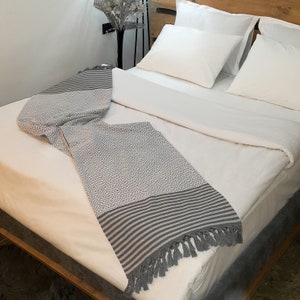 Oversized Bed Blanket, Cozy Blanket, Organic Boho Throw Blanket, Gray 79x102 Inches Throw, Turkish Throw Blanket, Boho Woven Blankets Throw Gray