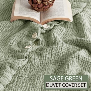 Organic Muslin Duvet Cover Set, Customized 4 Layer Gauze Set, Gauze Duvet Cover, Toddler, Adult Oversize Duvet Cover, Available With Zipper Sage Green