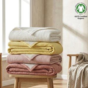 Organic Cotton Dual Color Muslin Blanket – 4 Layer Gauze Throw – Soft Breathable Blanket – Baby to California King