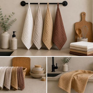 Paños de cocina de muselina orgánica, juegos de toallas de cocina de algodón de 4 capas, paños de cocina de gasa ultrasuave, decoración de cocina minimalista de estilo rústico.