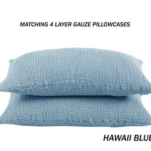 Hawaii Blue Pure Cotton 4 Layer Gauze 4 Seasons Throw, California King, Queen, Twin, Toddler,Gauze Blanket, Adult Oversized Cotton Throw image 8