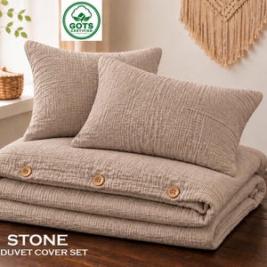 4 Layer Organic Cotton Gauze Duvet Cover Set – Thick Winter Bedding, Cozy Warm Soft Muslin – Baby to California King