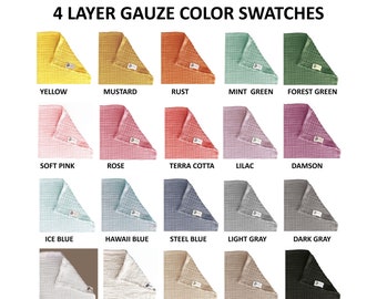 4 Layer Gauze Color Samples, Muslin Oversized Duvet Cover Color Swatches, Oversized Throw  4 Layer Adult ,Toddler Robe Color Swatches