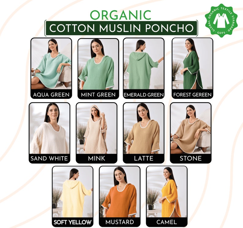 Cotton Gauze Poncho Robe, Muslin Hooded Towel, Muslin Gauze 100% Cotton, Hooded Yoga Poncho, Soft Hooded Towel, Swim Parka image 9