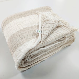 Organic Linen & Gauze 6 Layered Luxury Lightweight Throw Blankets, Bohemian Muted colored Throws For Oversized,Adult,Teen and Toddler Beds.