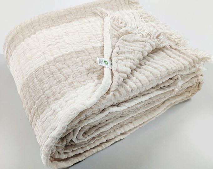 Organic Linen Gauze Throw Blanket: 6-Layered Lightweight Bedding