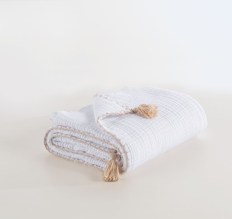 NEW For Winter 8 Layer More Thicker 4 and 8 Yellow Muslin Gauze Blanket, Swaddle Newborn, Unisex Swaddle Throw, Newborn Swaddle Blanket Pure White