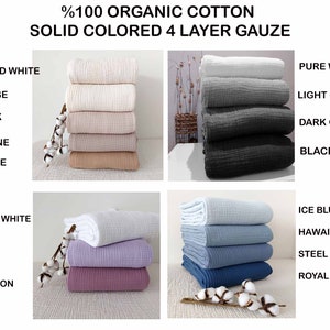 Organic %100 Pure Cotton 4 Layer Soft Lightweight Gauze Throw Blankets and Pillowcases, Available for Adults, Teenagers, Kids and babies image 9