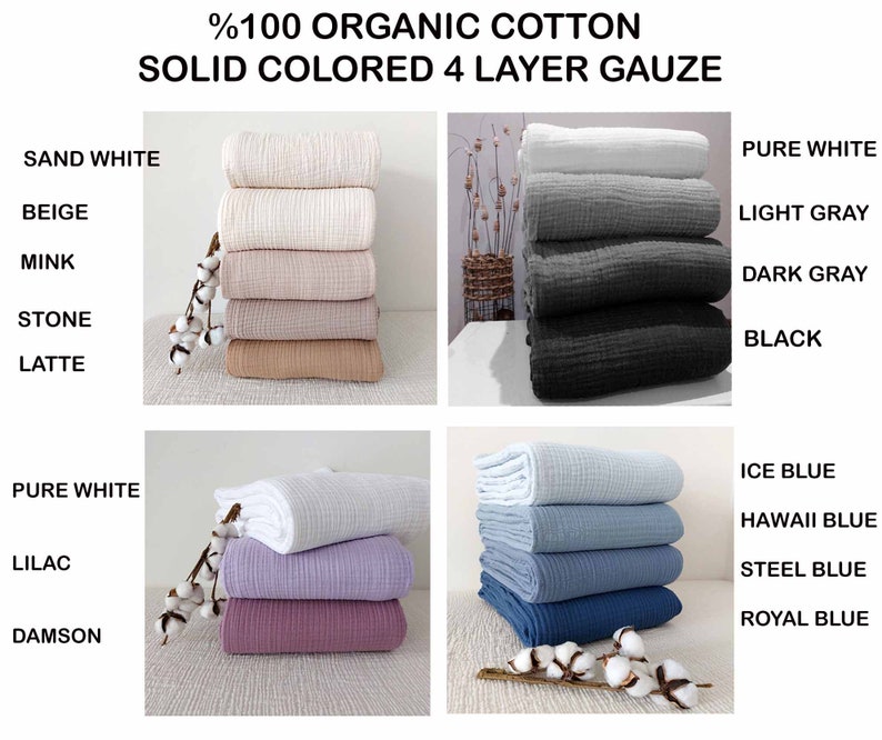 Organic %100 Pure Cotton 4 Layer Soft Lightweight Gauze Throw Blankets and Pillowcases, Available for Adults, Teenagers, Kids and babies image 9