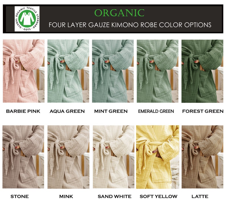 Unisex Organic 4 Layer Gauze Robe, Muslin Bathrobe, Cozy Dressing Gown, Soft and Chic Sauna Robe, Single Color Muslin Robe, Gift for Woman image 10