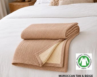 Organic Cotton Dual-Color Muslin Bedspread, Ulta Soft , Cozy Lightweight Gauze Blanket, Extra Layer Throw, Baby to California King