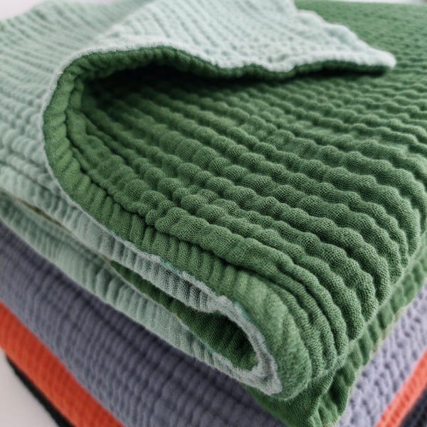 Organic Cotton,Dual Color 8 Layer Muslin, Gauze Throw Blanket, Pure Cotton Custom Size and Custom Colored, For Baby, Toddler, Teen and Adult