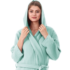 Unisex Organic 4 Layer Gauze Hooded Robe, Cotton Muslin Robe, Gauze Robe, Cotton Kimono Robe, Soft Robes for Women, Oversized Gauze Dress