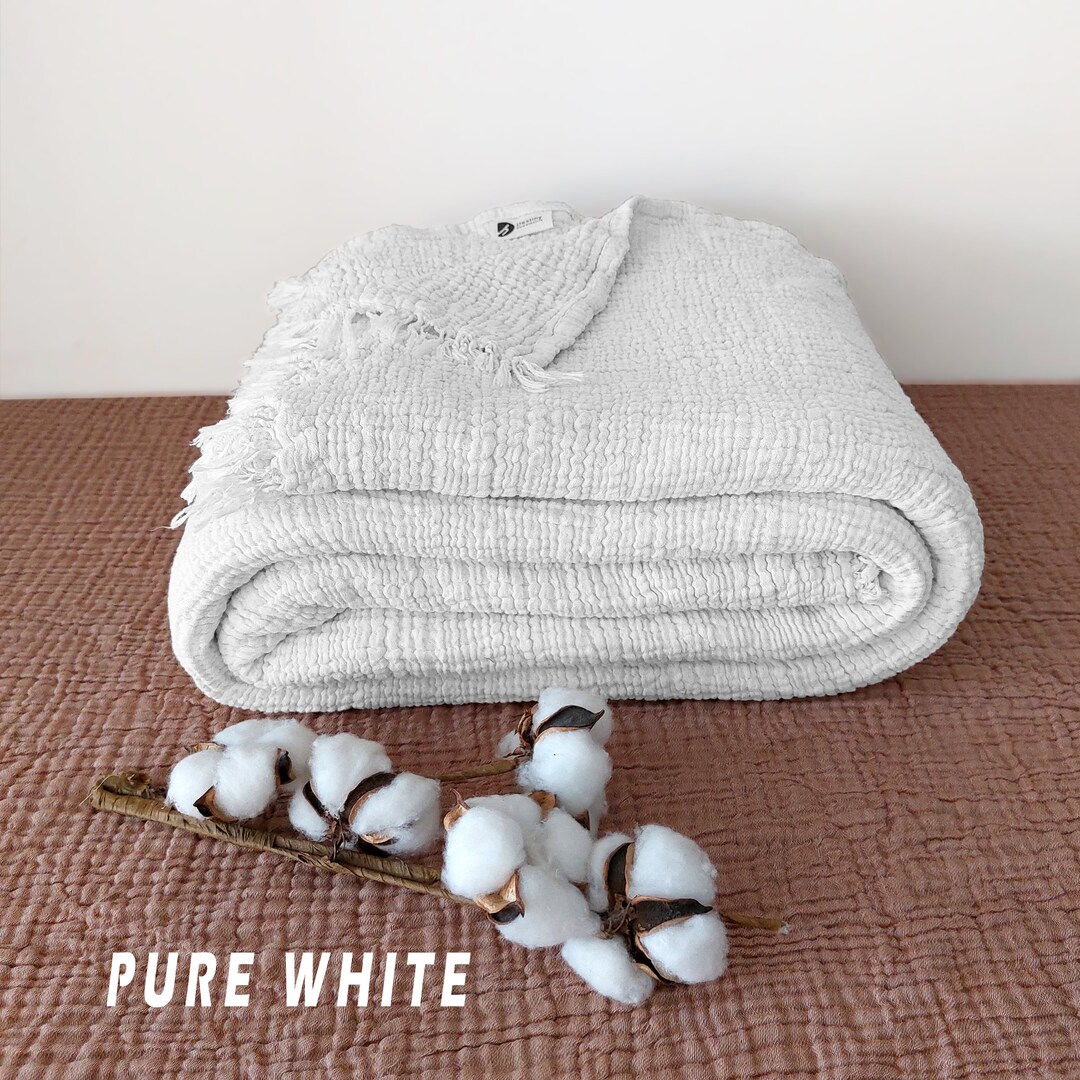 White Gauze Muslin Bedspread, Queen-king Bed Cover, Soft Cozy Blanket ...