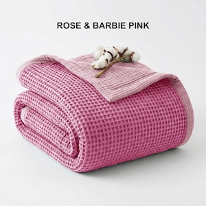 Organic Cotton 8-Layer Waffle & Muslin Blanket – Custom Sizes Available – Waffle Top with Muslin Base – Baby to California King Rose & Barbie Pink
