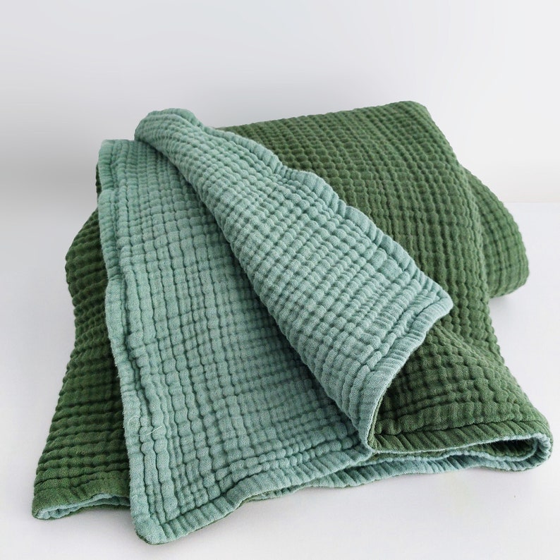 Tweekleurige 8-laags mousseline, gaasdeken, puur katoen, aangepast formaat en op maat gekleurde zachte deken, voor baby, peuter, tiener en volwassene afbeelding 2