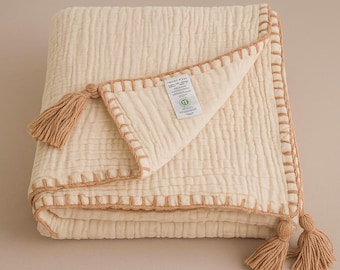 Handmade Ivory Muslin Baby Blanket: 100% Cotton Gauze Swaddle