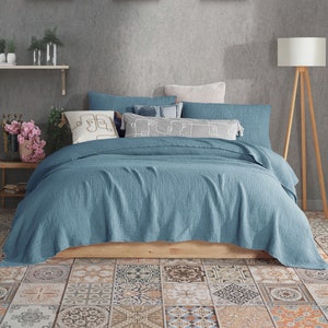 Steel Blue Color  Pure Cotton 4 Layer Gauze Summer Throw, California King, Queen, Twin, Toddler,Gauze Blanket, Adult Oversized Cotton Throw