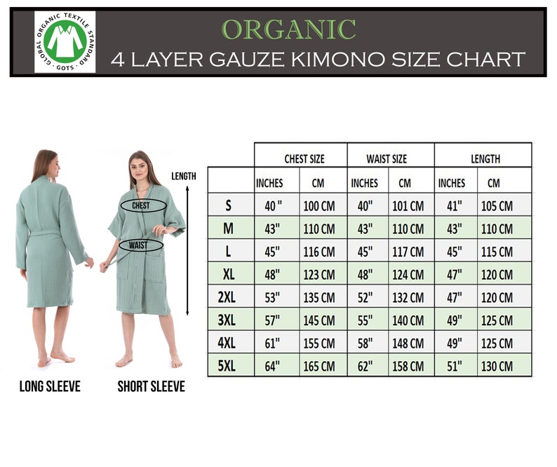 Organic Pure Cotton 4 Layer Gauze Kimono Robe, Muslin Bathrobe, Short & Long Sleeve Kimono, Soft Summer Bathrobe, Adult Kimono Robe image 10