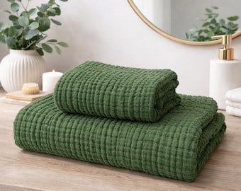 Set di asciugamani in mussola ultraleggeri e traspiranti: asciugamano da bagno in garza di cotone a 4 strati (35×70 pollici) e asciugamano per la testa (20×36 pollici)