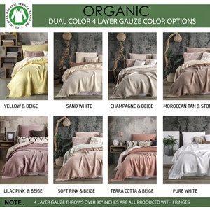 Soft King Dual Color,4 and 8 Layer Gauze Cotton Muslin Bedcover, OEKO-TEX Certified ,Organic Cotton Throw Blankets With and Without Fringes image 6