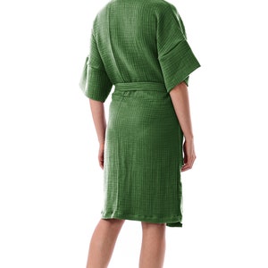 Organic Pure Cotton 4 Layer Gauze Kimono Robe, Muslin Bathrobe, Short & Long Sleeve Kimono, Soft Summer Bathrobe, Adult Kimono Robe image 3
