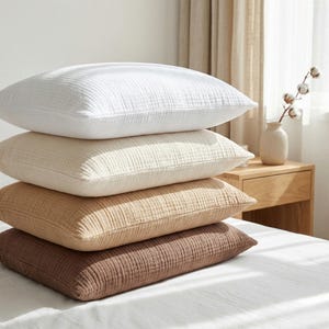 Organic Cotton Muslin Pillowcases, 4 Layer Gauze, Ultra Soft Handmade, Custom Size, Reversible, Made to Order