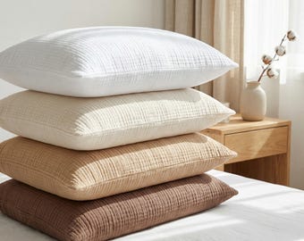 Fundas de almohada de muselina de algodón orgánico, gasa de 4 capas, ultrasuaves, hechas a mano, tamaño personalizado, reversibles, hechas a pedido.